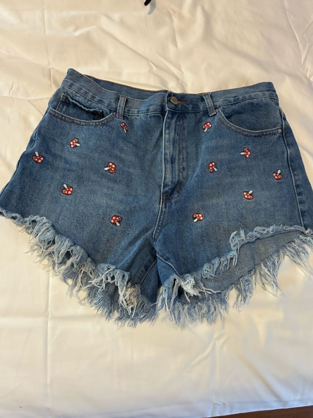 Women's Blue Denim Frayed Hem Shorts